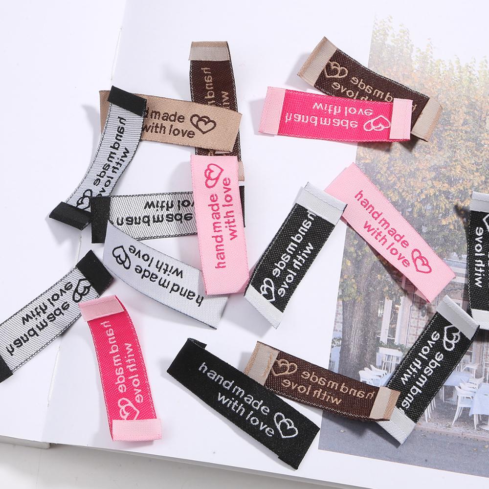 20 unids/lote 50x15x15mm hecho a mano etiqueta bordado impreso etiquetas ropa bandera etiqueta para prendas DIY Etiqueta de accesorios de costura