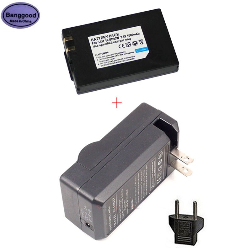 7.4V 1000mAh IA-BP80W IA-BP80WA BP 80W Camera Battery + AC Charger For SAMSUNG SC-D381 SC-D382 SC-D385 VP-DX100i SC-DX103