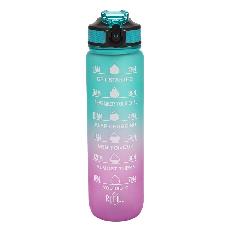 1000ML Tritan Fitness Sports Water Bottle with Time Marker&amp;Straw Large Wide Mouth Leakproof Durable: As Shown 8