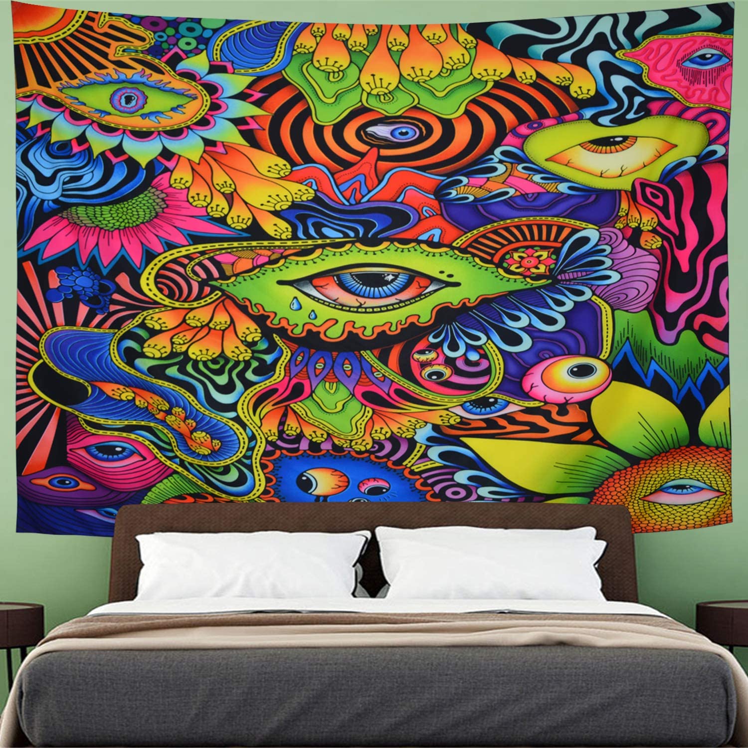 psychodeliczny arabeska Trippy streszczenie oczy gobelin kolorowe kwiaty i Mandala ściany wiszące