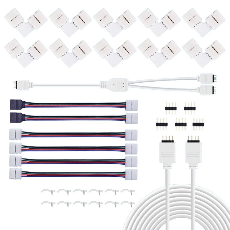 Led Light Connector Kit, 10Mm Rgb Led Connector Omvat 10X L Shape Connectors,2M Led Strip Licht Verlengkabel