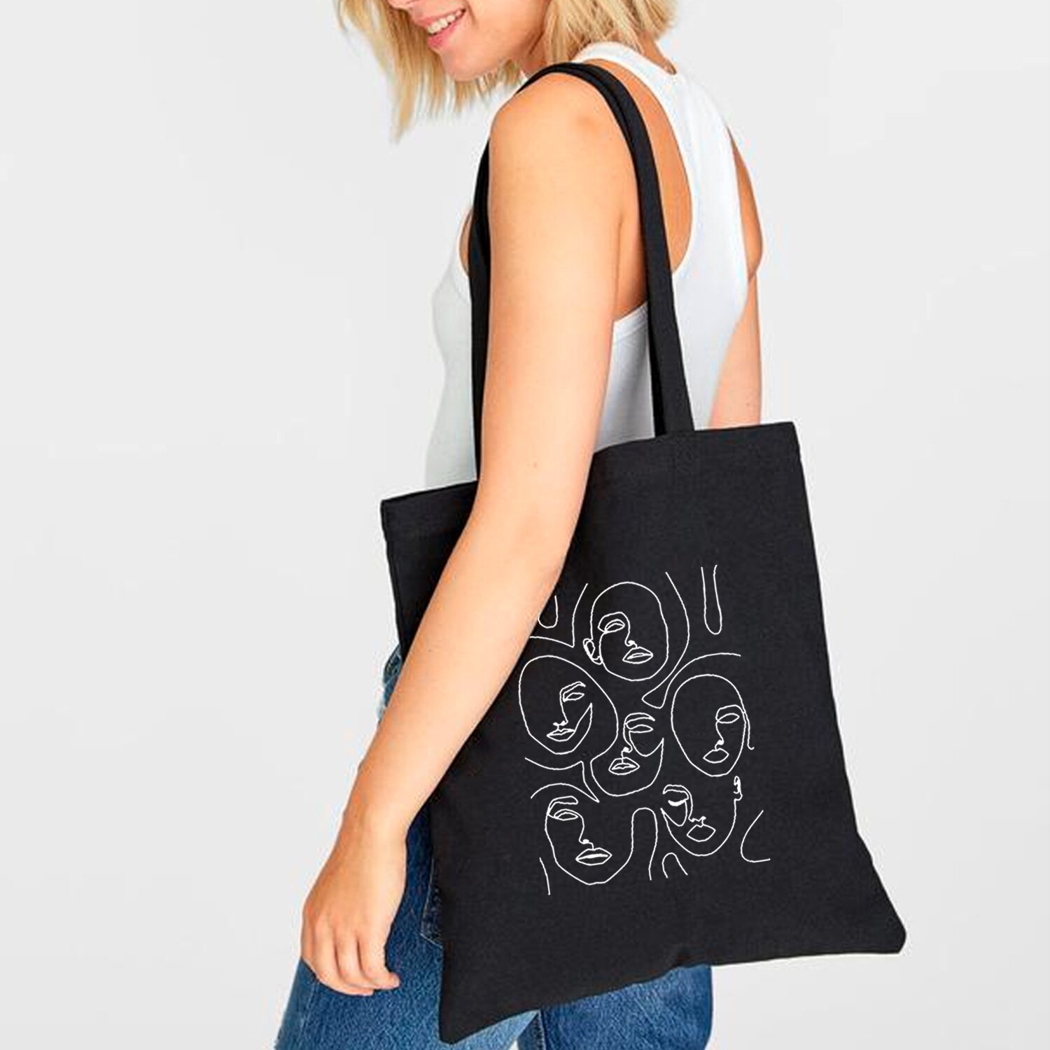 Women Canvas Bags Aesthetic Art Printing Tote Shopping Bags Casual Cloth Shoulder Bag for Girls Korean Ladies Shopper Bags