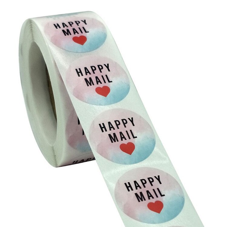 Cute 500pcs 1" Color Happy Mail Stickers Thank You Sticker for Small Business Mailing Supllies Envelope Packaging Sealing Labels