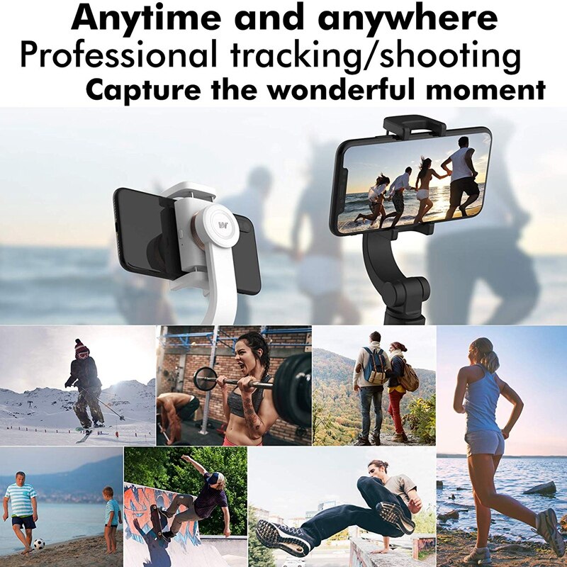 1-Axis Handheld Gimbal Stabilizer for Smartphone, Time-Lapse Object Tracking, Pan-Tilt Tripod with Built-In Bluetooth Remote(Bla