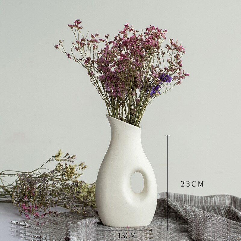 White Ceramic Vase Ornaments Dried Flowers Small Fresh Living Room Flower Arrangement Starry Table Home Decoration: Carrying pot