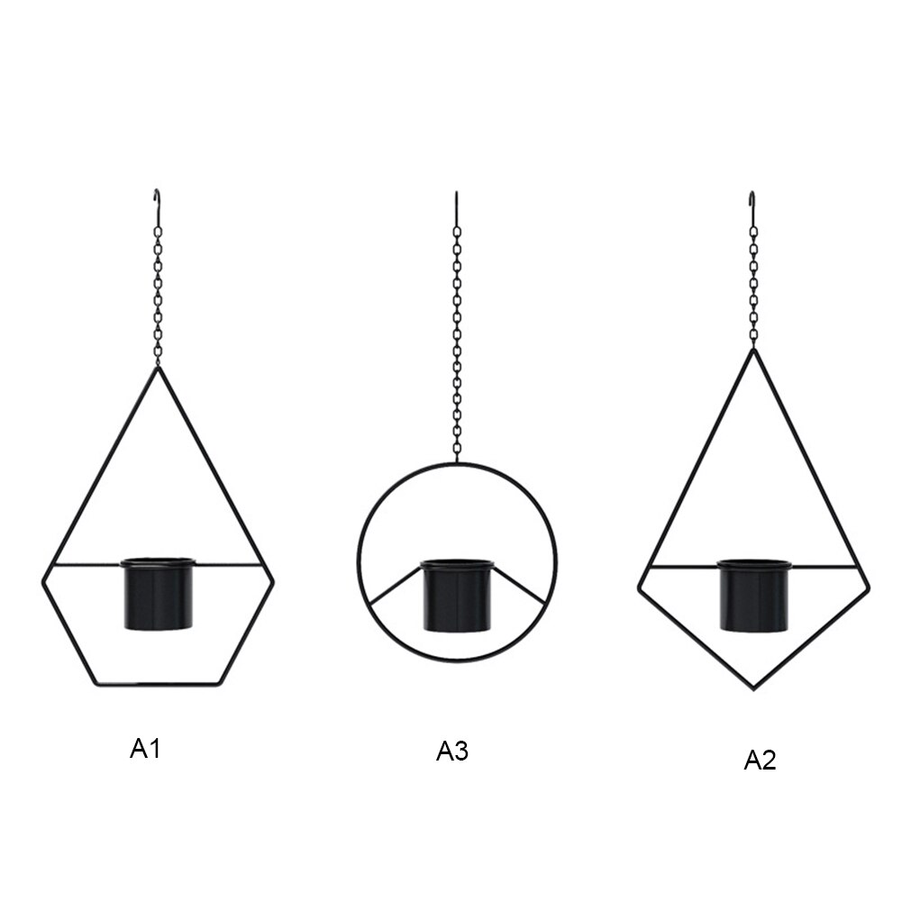 Iron Art Hanging Plants Holder Garden Balcony Flower Pot Air Plants Rack Container Geometric Flower Decoration Stand