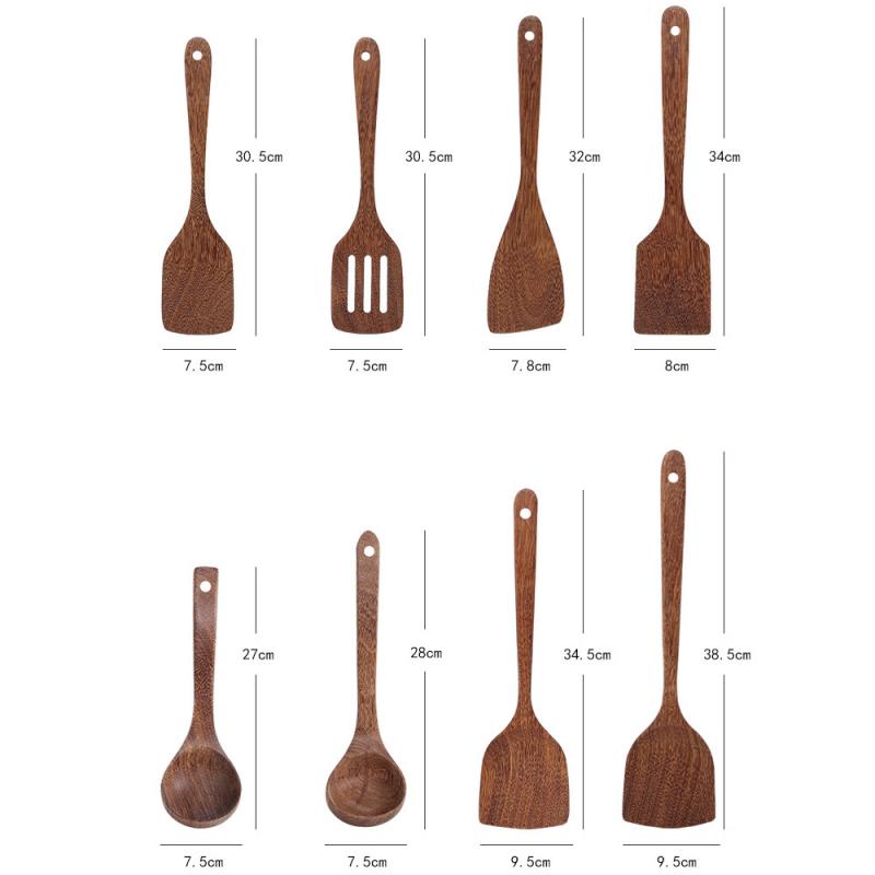 Natuurlijke Houten Servies Lepel Pollepel Turner Lange Rijst Vergiet Soep Skimmer Koken Lepels Scoop Keuken Tool Set