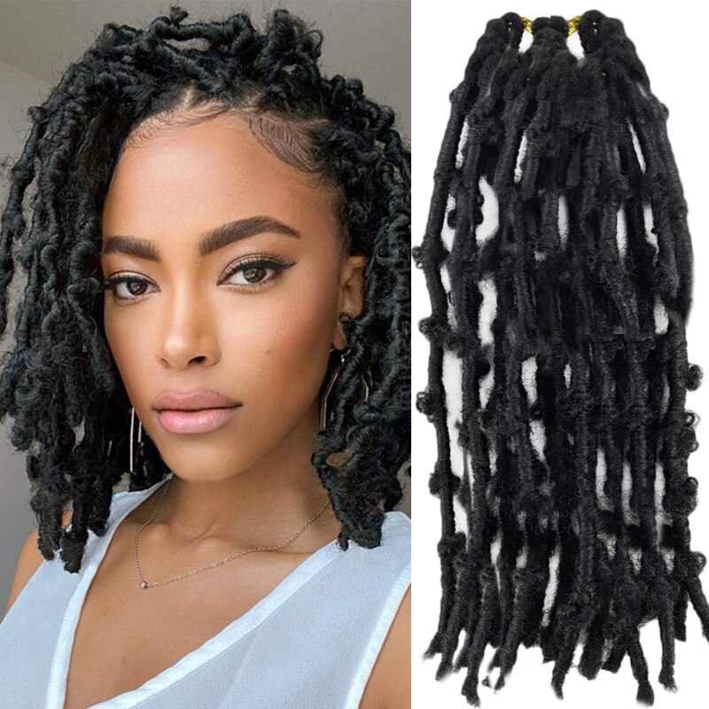 LISI GIRL Butterfly Lock Crochet 12 Inch Soft Faux Crochet Knitting Butterfly Twisted Braided Hair Synthetic Hair Extension