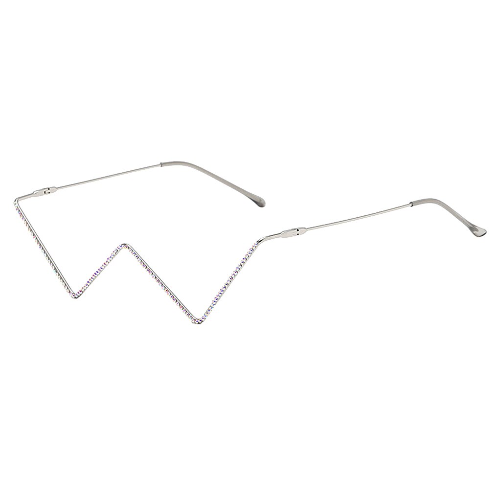 Brilmonturen met strasssteentjes voor dames met diamantvormig half montuur zonder glazen: Zilveren diamant