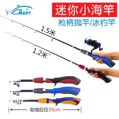 Mini caña de pescar pequeña de fibra de vidrio, caña de pescar de bolsillo, para lanzar, estación independiente