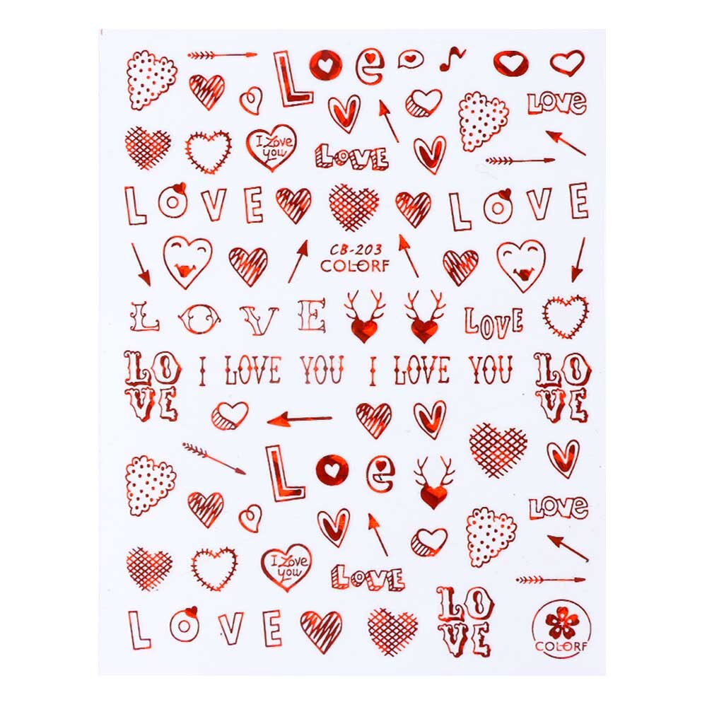 Pegatina romántica 3D en 3D para uñas, calcomanía con imágenes abstractas de rosas y corazones, deslizador de uñas Sexy para chica, decoración artística para uñas, LACB196-203-1, 1 Uds.: CB203 Red