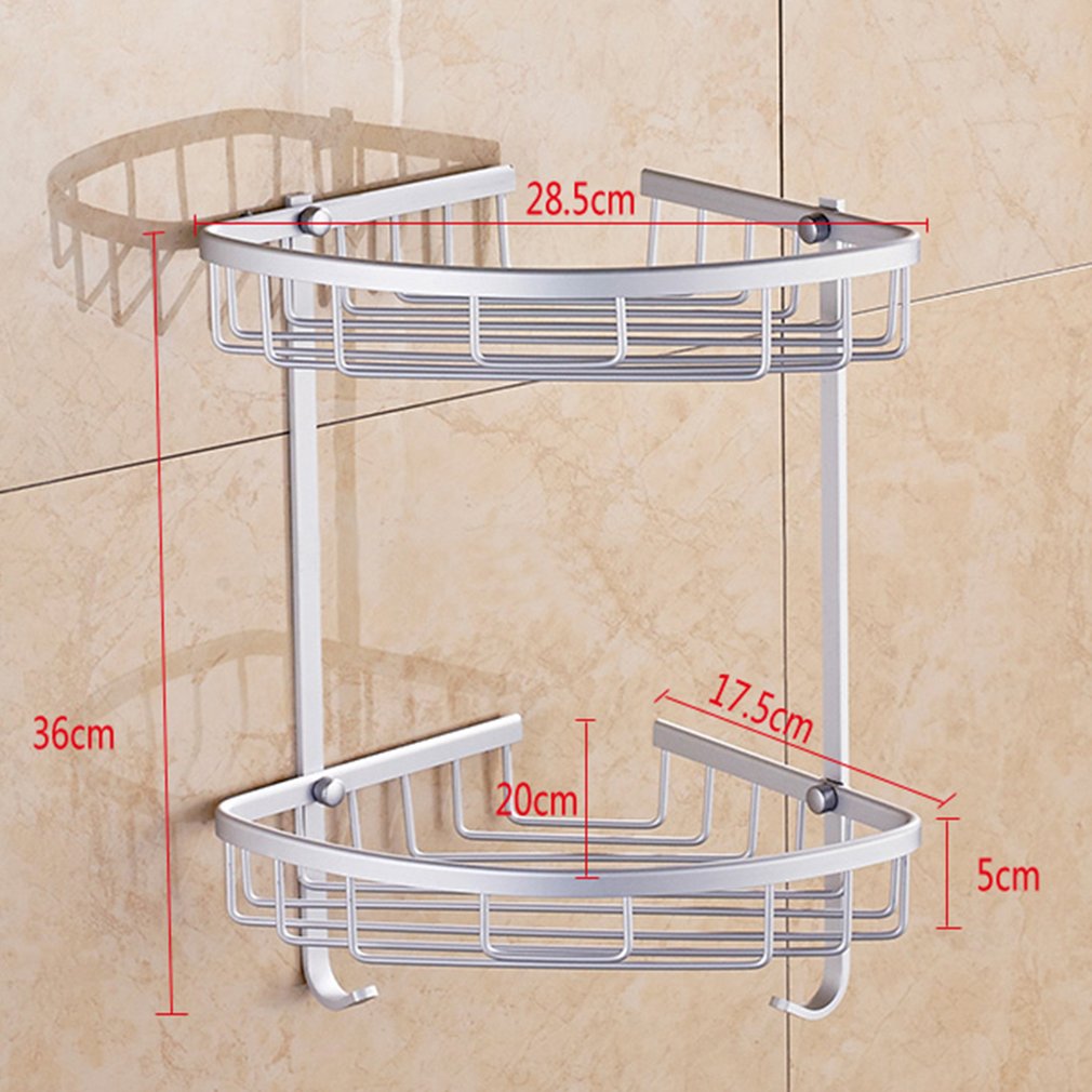 Estante esquinero para baño, cesta de ducha triangular de dos niveles, 2 capas de espacio, champú, jabón, cosmético, estantería de almacenamiento de aluminio