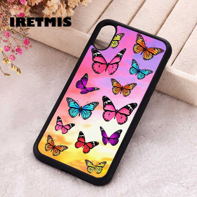 Iretmis Handyhülle für iPhone X XS Max XR 11 12 13 PRO MINI 14 15 16 Plus Gummi Silikon Bunte Schmetterlingsmuster