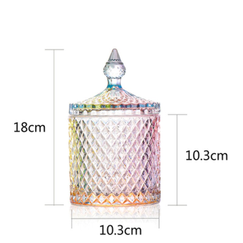 Bocal de stockage en verre cristal de couleur européenne de 600ML, bocal à sucre en diamant, pour coton-tige, tampons de coton, bocaux de stockage ménagers: Colorful L
