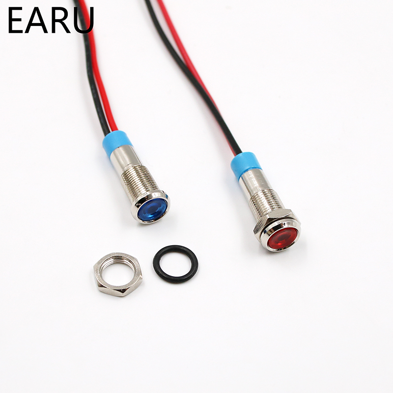 6mm vandtætte metal indikator pilot led lyssignal 5v 6v 12v 24v 110v 220v lampe motorbåd bil rød blå grøn