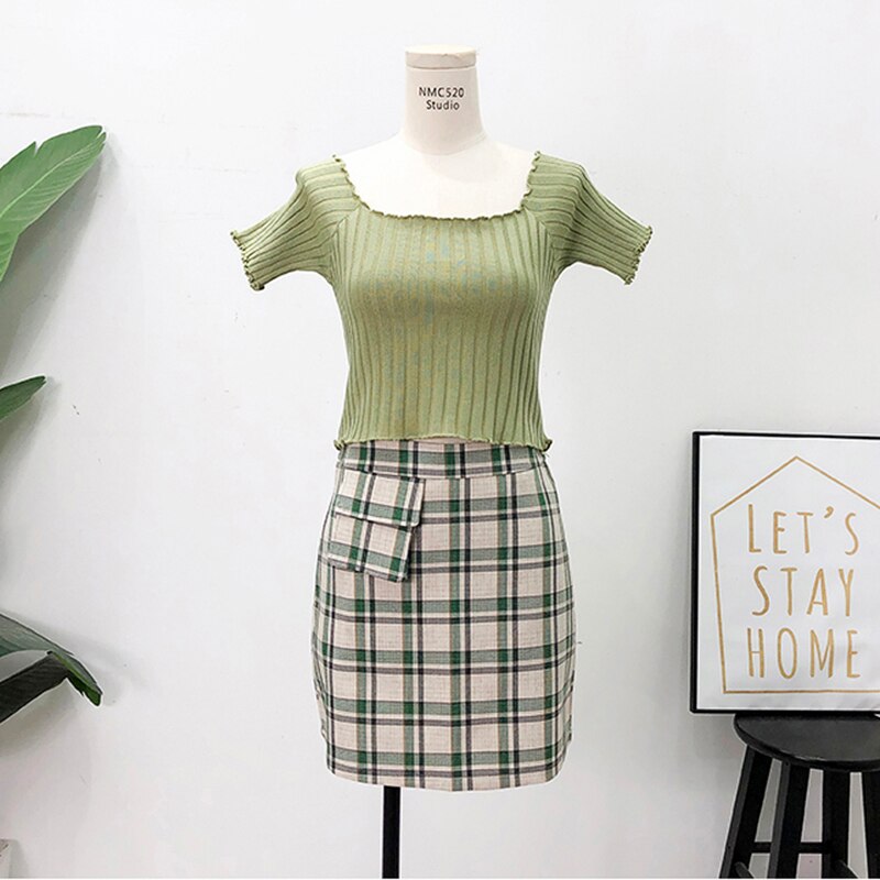 Kvinnor t-shirt off shoulder stickad crop tops kvinnor solida kortärmade smala t-shirts kvinnor sommar