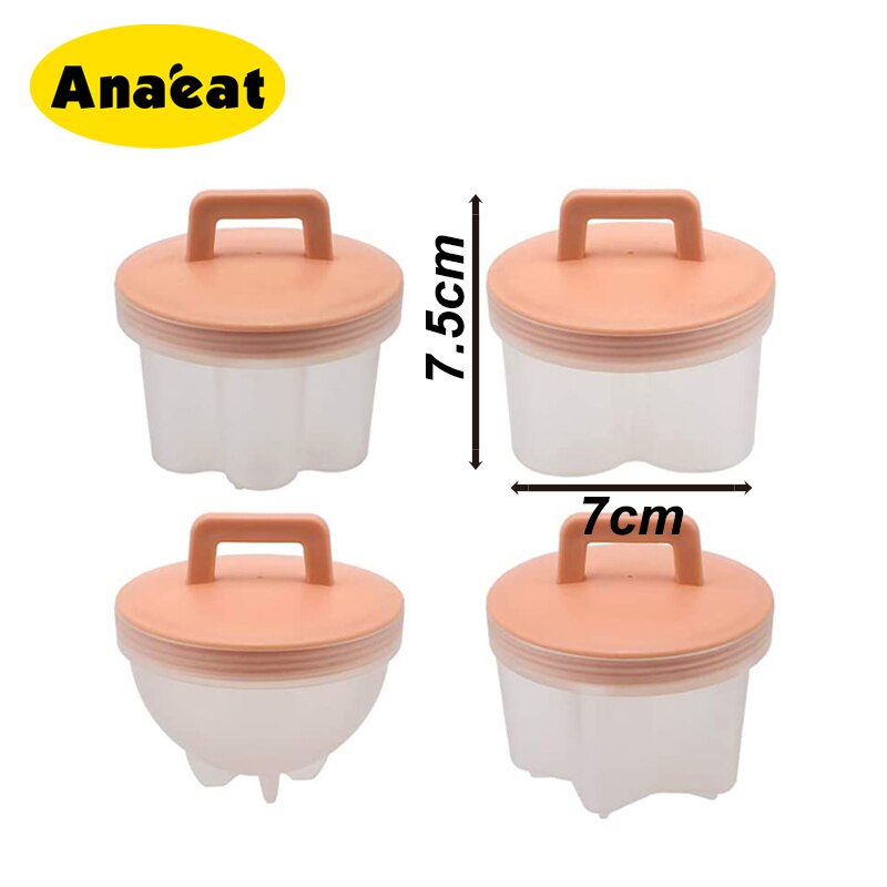 ANAEAT 4 Pcs/Set Plastic Egg Poacher Set Kitchen Egg Cooker Tools Egg Mold Form With Lid Brush Pancake