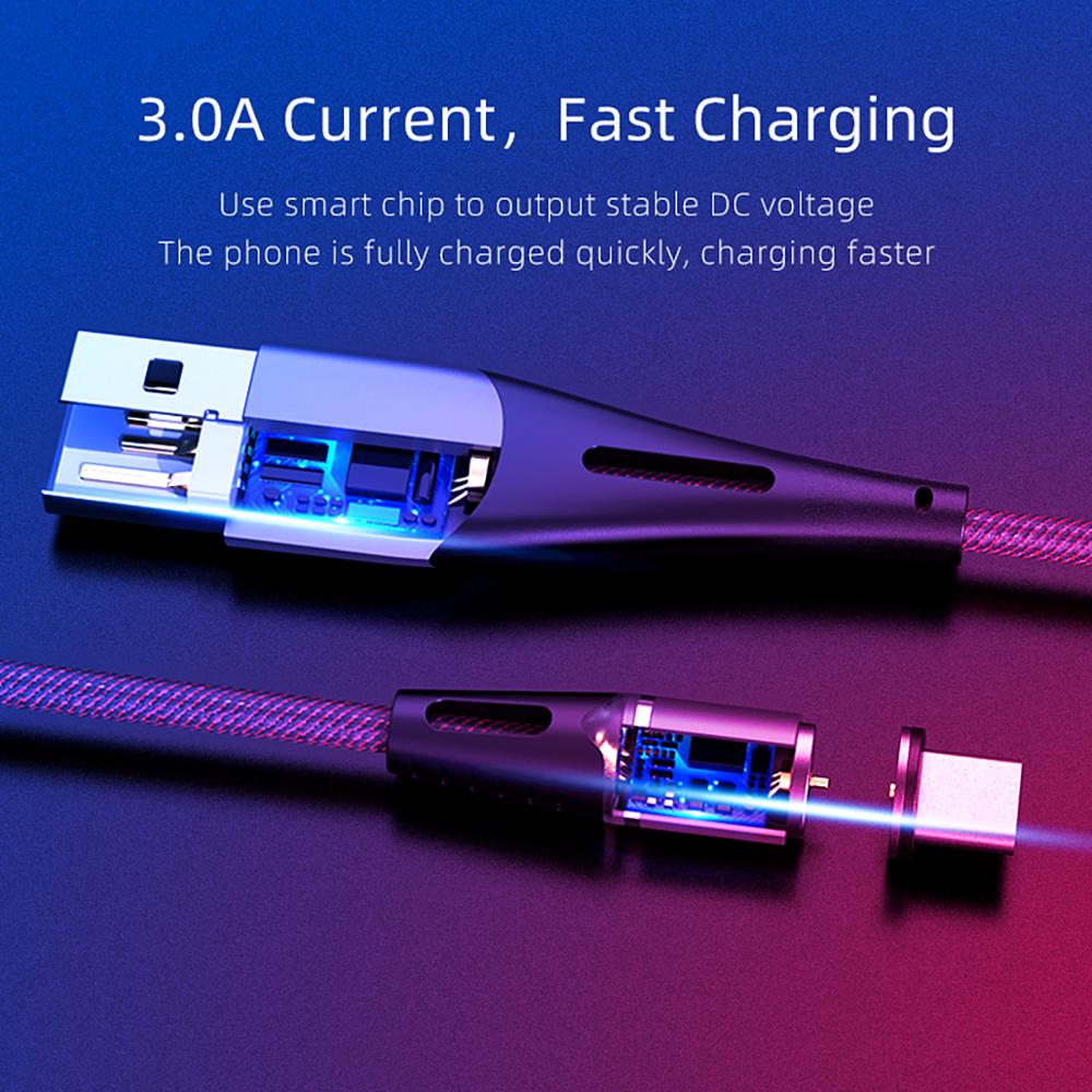 Awei led magnetische kabel 3 in 1 oplaadkabel snel 360 graden type c usb-kabel micro usb magnetische oplader snel voor mobiele telefoon