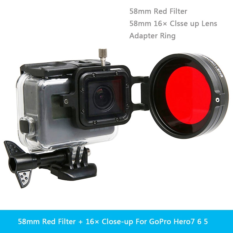 Duiken Lens Filter Onderwater Lens Filter Rood Filter 16X Close up lens 16 Keer Macro Lens voor Go pro GoPro hero 7 6 5 Case
