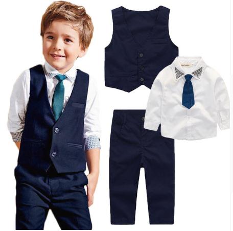 Conjunto de roupas infantis de algodão para meninos, 3 pçs, camiseta e calça de manga comprida, roupa de cavalheiro, 2019