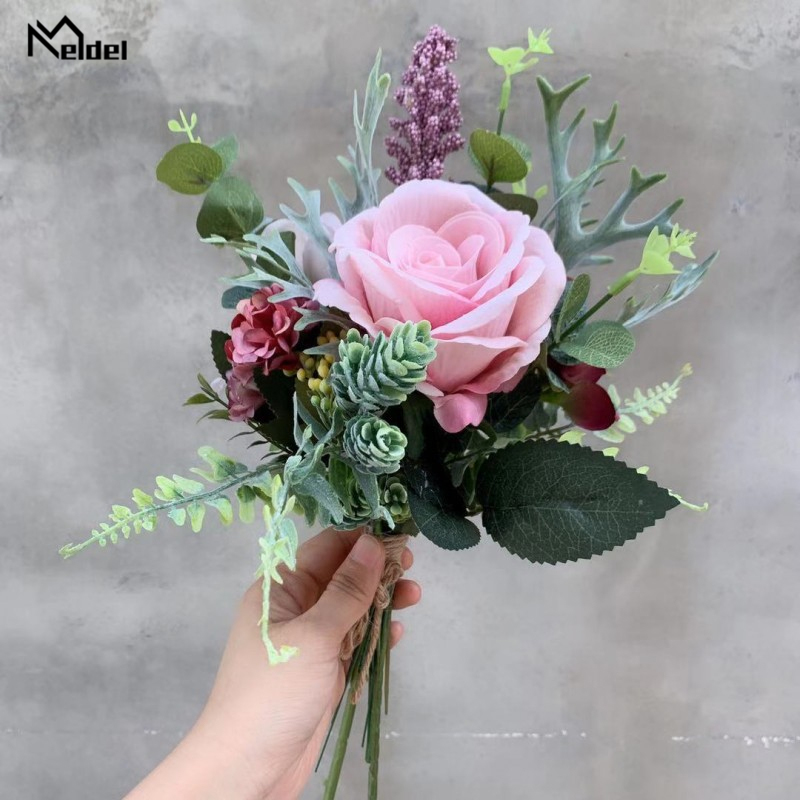 Meldel 6 Hoofd Zijde Rose Pioenbloem Wedding Bouquet Home Decoratie Kunstmatige Eucylaptus Zijden Bloemen Luxe Home Decor Flores