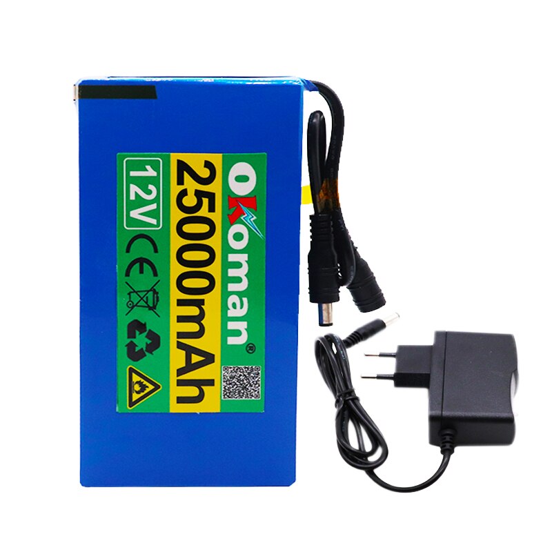 Super Rechargeable Portable Lithium-ion Battery DC 12V 25000mAh With EU Plug 12.6v 25Ah battery pack+charger