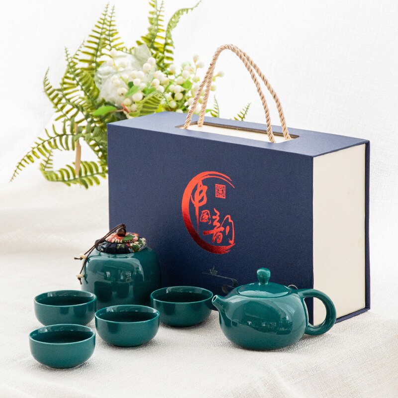 6Pcs/Set Chinese Ceramic Tea Set With Tea Caddy Traditional Teacups Suitable for With Exquisite Box Packaging Drinkware: Style D