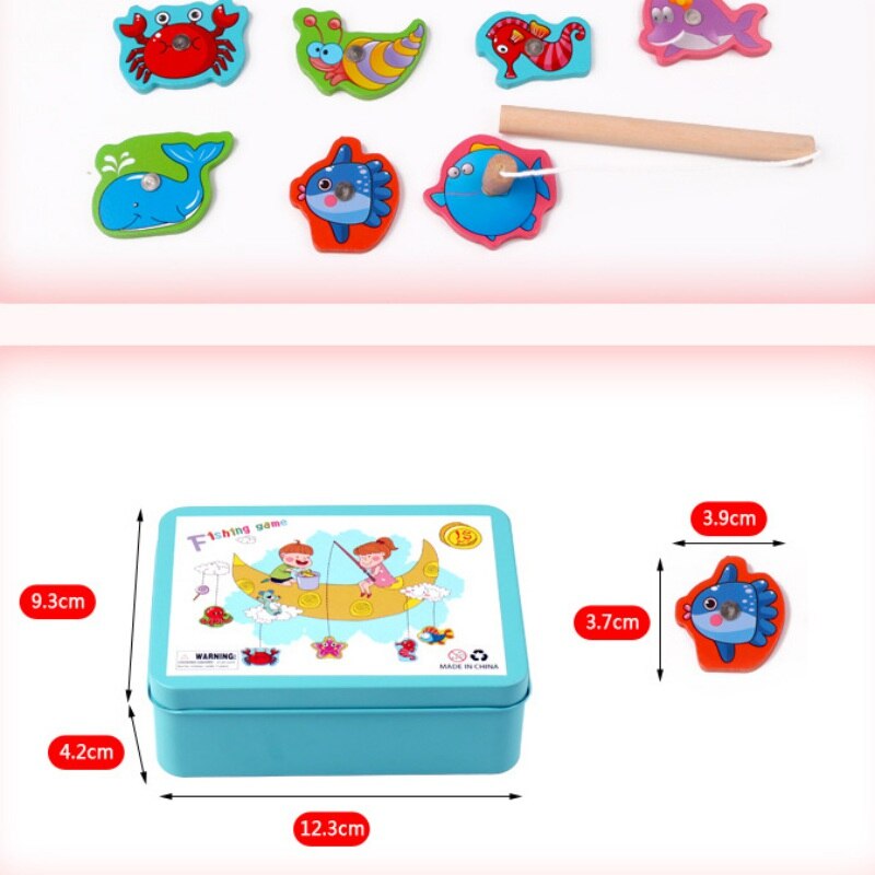 Baby Educational Toys 7-15Pcs Fish Wooden Magnetic Fishing Toy Set Fish Game Educational Fishing Toy