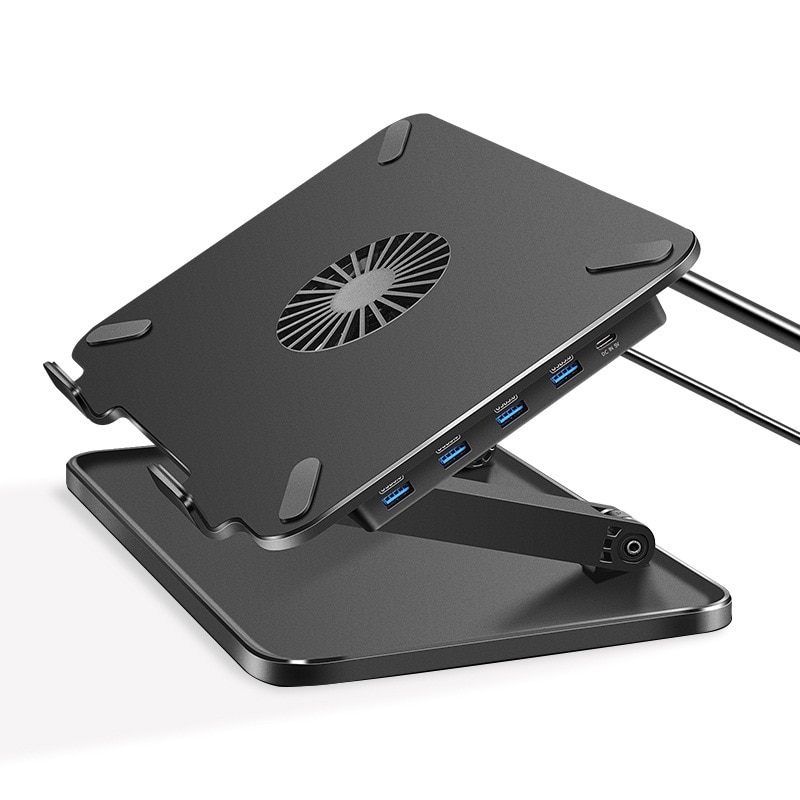 Multifunctionele Laptop Stand Met Koelventilator + 4 Stuks Usb-poort, Hoogte Verstelbare Lapdesk Desktop Orangizer Tabletten Houder