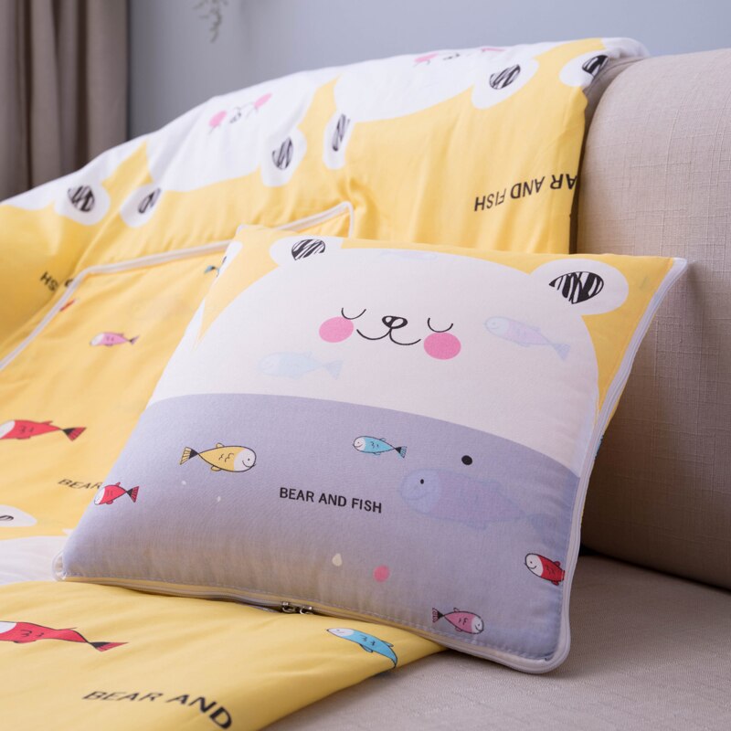 Bomull tegneserie quilt teppe bærbart sammenleggbart firkantet pute hjemmekontor bil air condition quilt