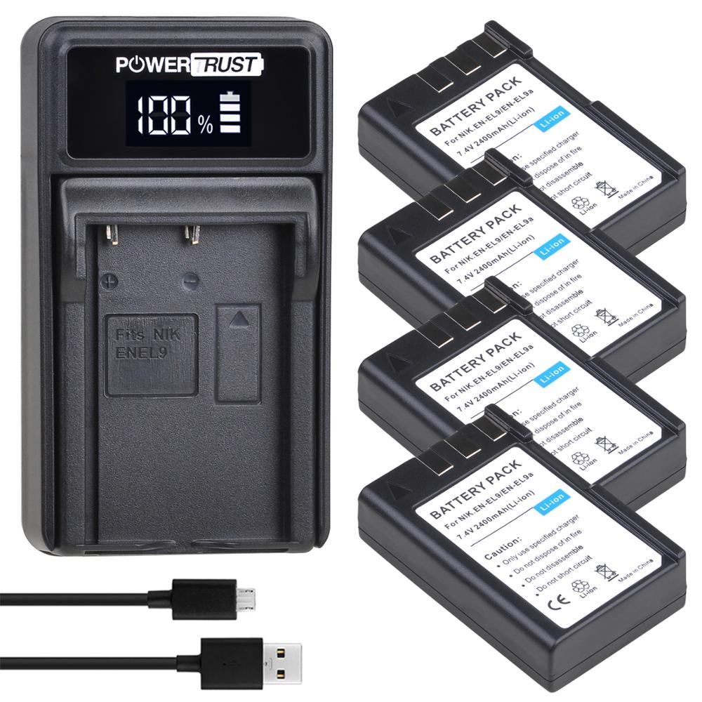 EN-EL9 EN EL9 EN-EL9a, batería de 2400mAh EN EL9a EL9a, AKKU y Cargador USB LED para Nikon EN-EL9a D40 D60 D40X D5000 D3000, baterías: 4battery and charger