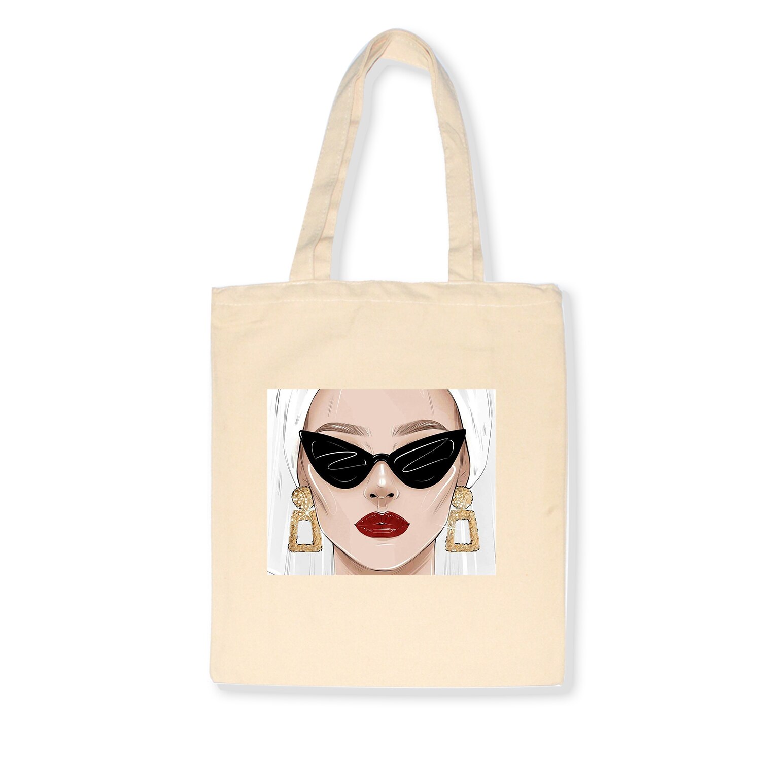 Eenvoudige Print Patroon Boodschappentas Zonder Voering Vrouwen Casual Katoenen Canvas Winkelen Schoudertassen Tassen Eco Herbruikbare: R325BEIGE