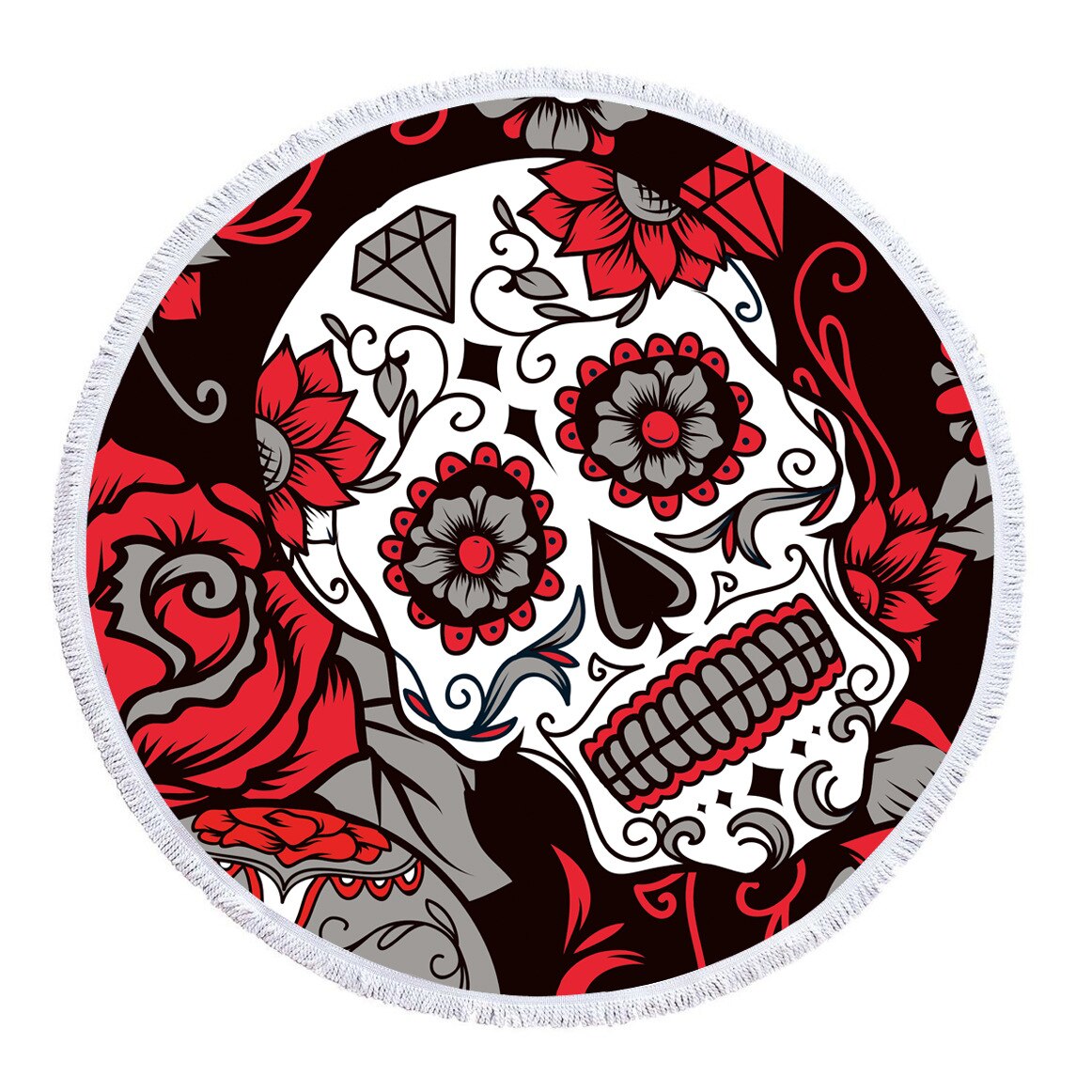 Grote Ronde Sandbeach Handdoeken Gedrukt Schedel Strandlaken Microfiber Stof Badkamer Bad Buiten Zwemmen Handdoeken Wandelen Serviette: Towel 1