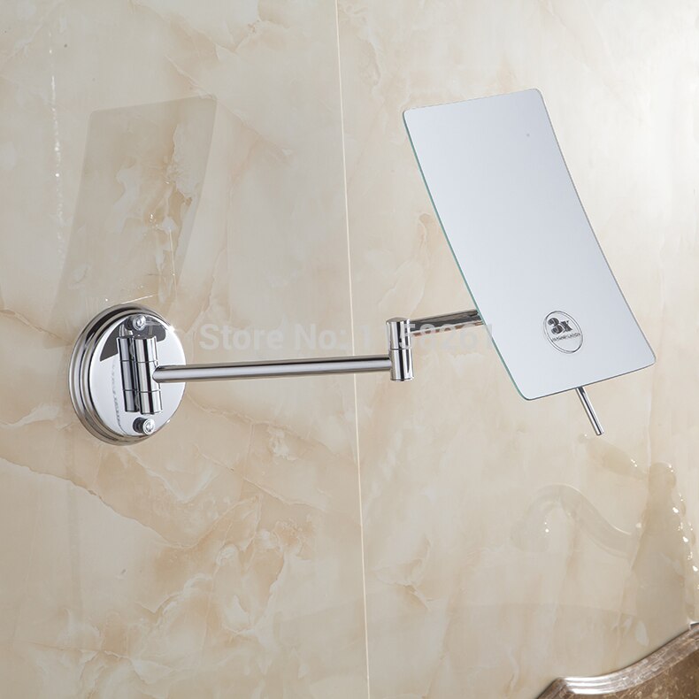 Espejos de baño con aumento de 3 aumentos, espejo de maquillaje de pared para baño, espejos cosméticos plegables cuadrados de 1 cara para mujer con brazo 6208