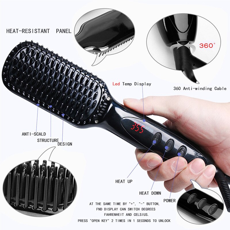Hair Straightener Brush Quick Men's Straightener Beard Comb Magic Hair Straightener Brushes Hair Styling Iron Beard