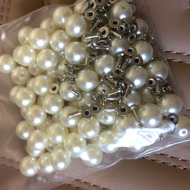 Tachuelas con forma de perlas blancas y negras de 6mm de 100 Uds. Con cabeza redonda y tachuelas acrílicas para vestidos de boda, pantalones, sombreros, zapatos, adornos para manualidades: 100Pcs 6mm White