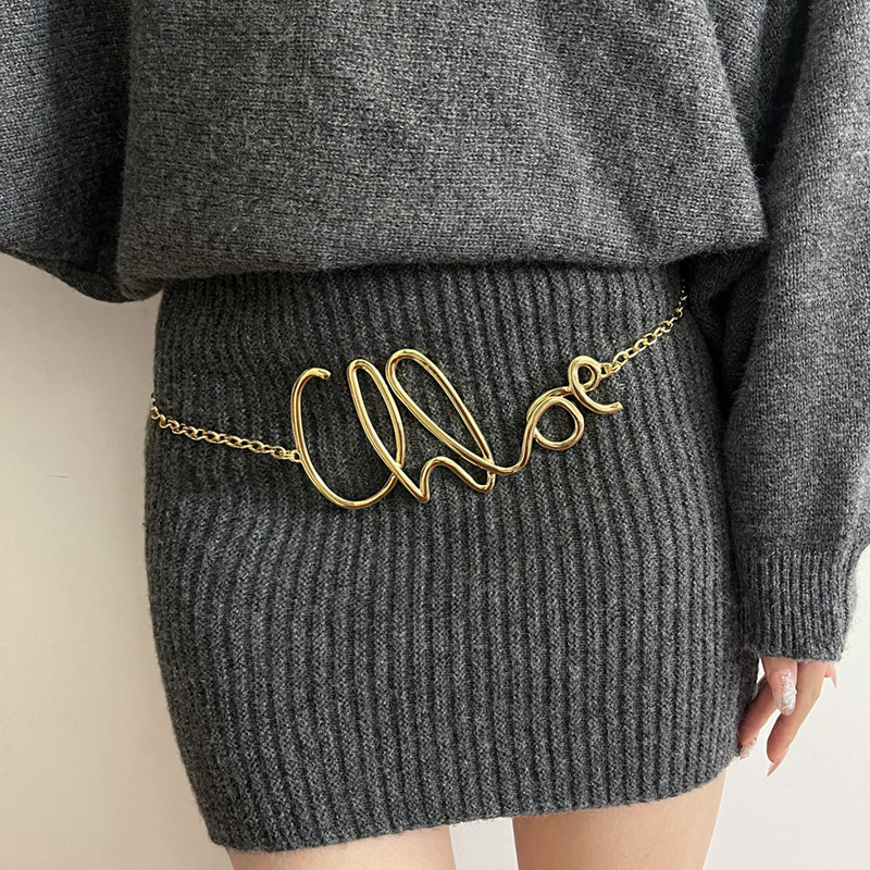 HANGZHI Vintage Color dorado letra cintura cadena suéter cadena faldas pantalones accesorios Punk collar joyería para mujeres