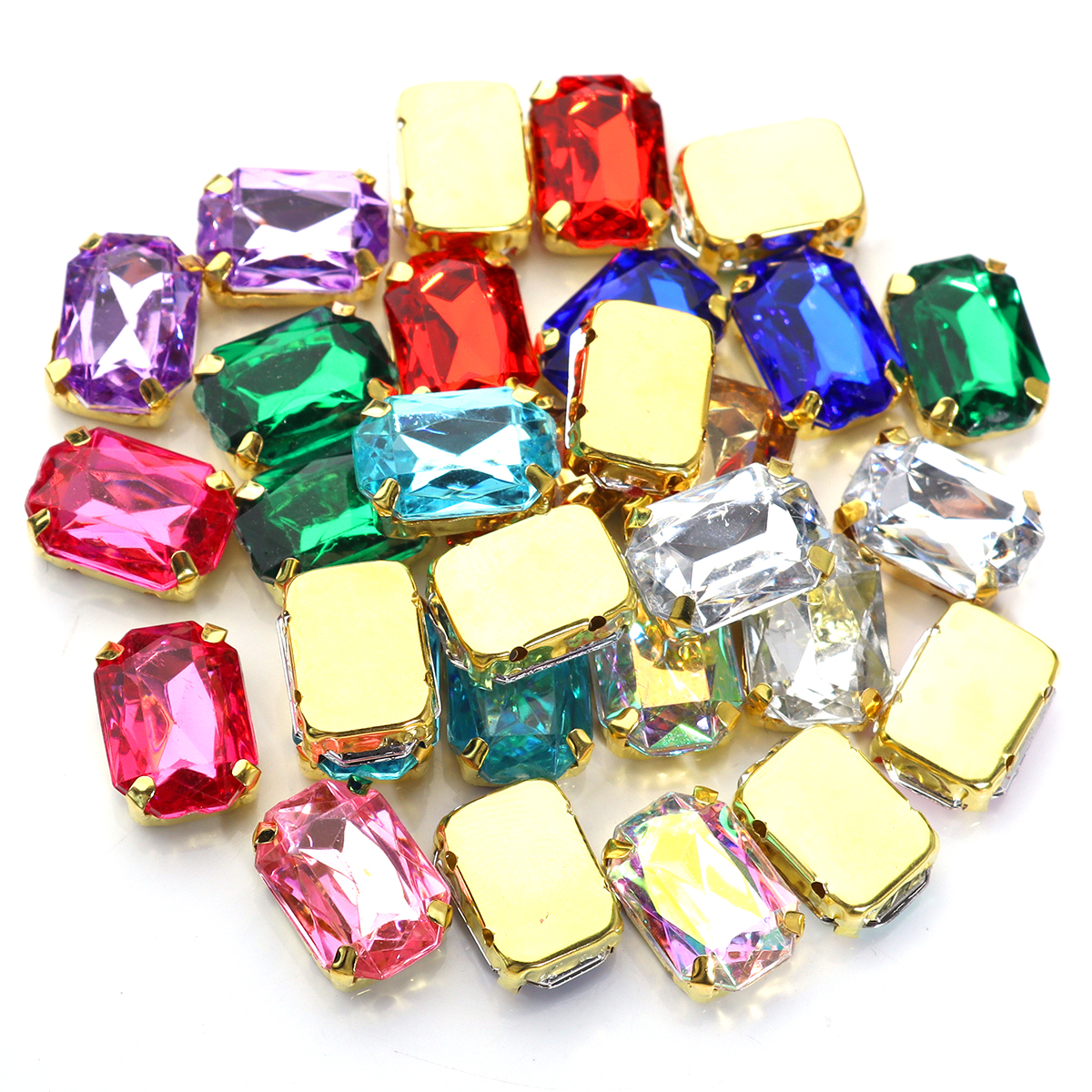 30 stuks 10 x 14mm rechthoekige kristallen glazen strass-steentjes, handgenaaide acryl strass-steentjes met gouden klauw voor kledingaccessoires: Grijs