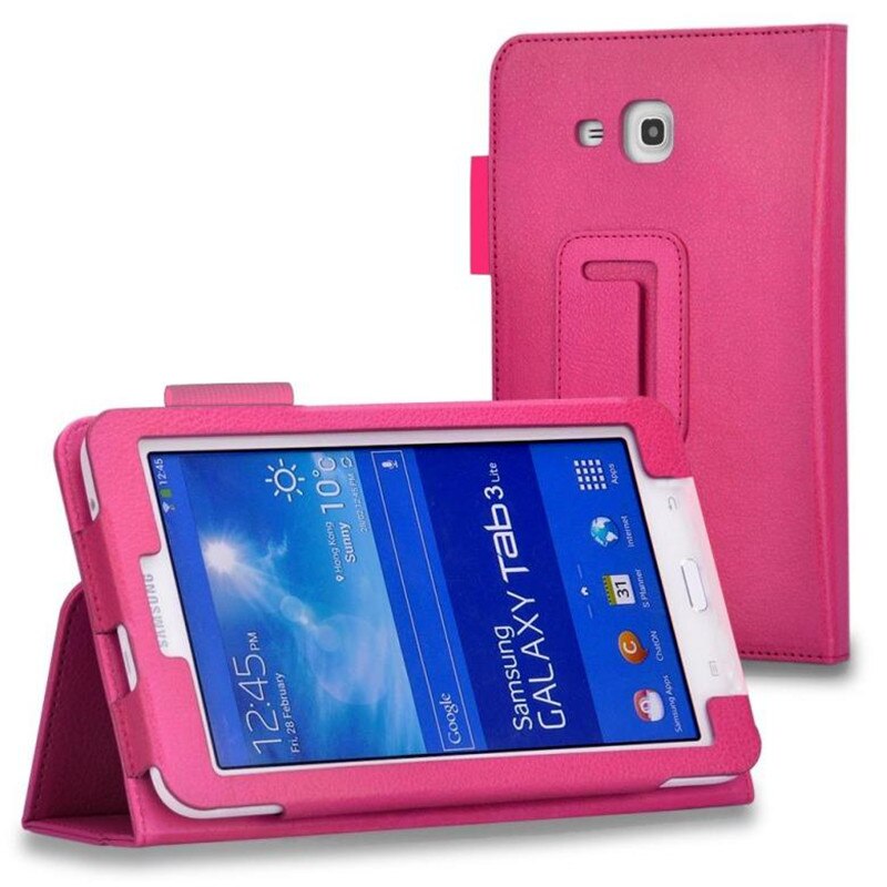 Voor Samsung Galaxy Tab 3 Lite 7.0 SM-T110 T111 T113 T116 Litchi Patroon Flip Pu Case Kan Opvouwbare Beugel tablet Cover: Rose Red / Tab 3 7.0 T210