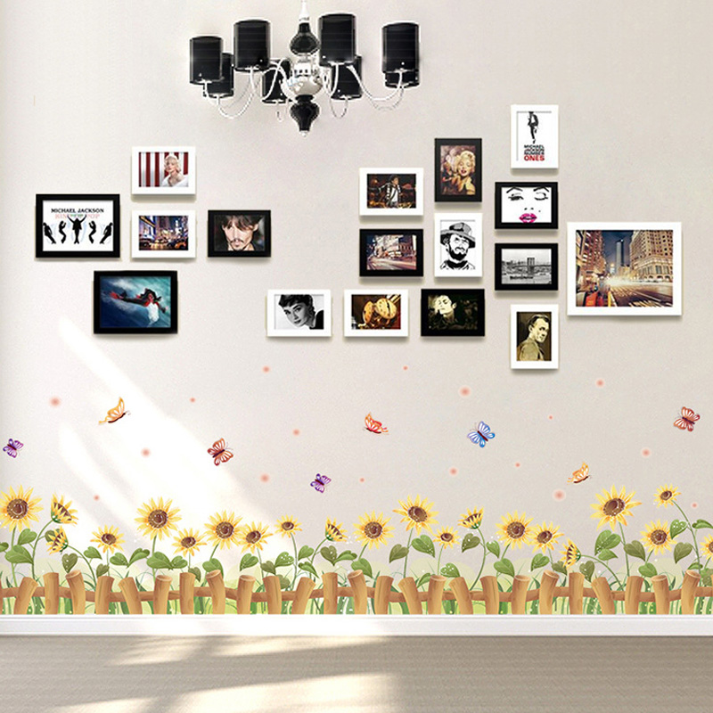 Sunflowers Wall Decals for Living Room Decoration Skirting Line Wallpaper Mural Waterproof Removable PVC Wall Stickers Flowers