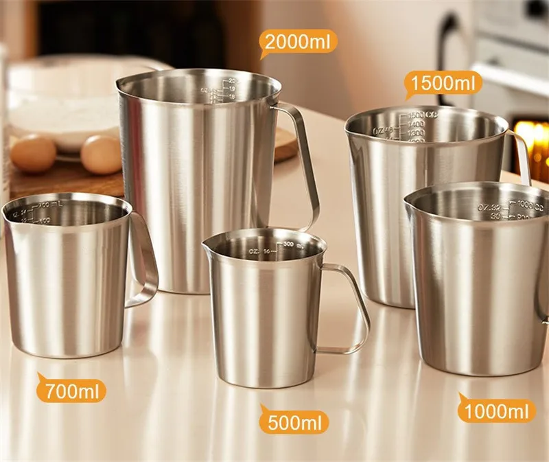 304 Stainless Steel Measuring Liquid Measuring Cups Cup with Inner Scale Kitchen Scale Cup Pull Flower Cup Kitchen Tools