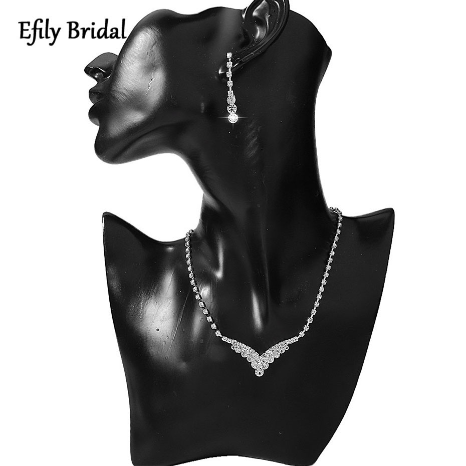 Efily Crystal Bridal Sieraden Sets Luxe Rhinestone Dangle Oorbellen Achtergrond Ketting Bruiloft Sieraden Koreaanse Mode Bruidsmeisje