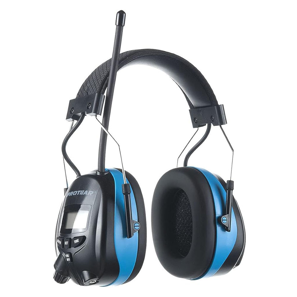 PROTEAR AM/FM Radio Headphones with Digital Display NRR 25dB Hearing Protection Noise Reduction Safety Earmuffs for Mowing: Light  Blue