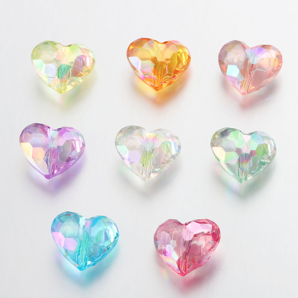 20szt Akrylowe koraliki Love Heart Shiny Mix AB Color Duże kryształowe luźne koraliki dystansowe do naszyjnika Bransoletka Wisiorek Biżuteria