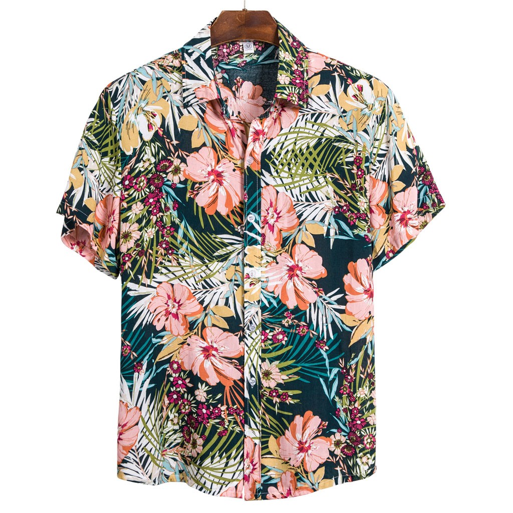 summer men Hawaiian shirts flower short sleeve Social camisa masculina men Plus Size shirt chemise homme: L