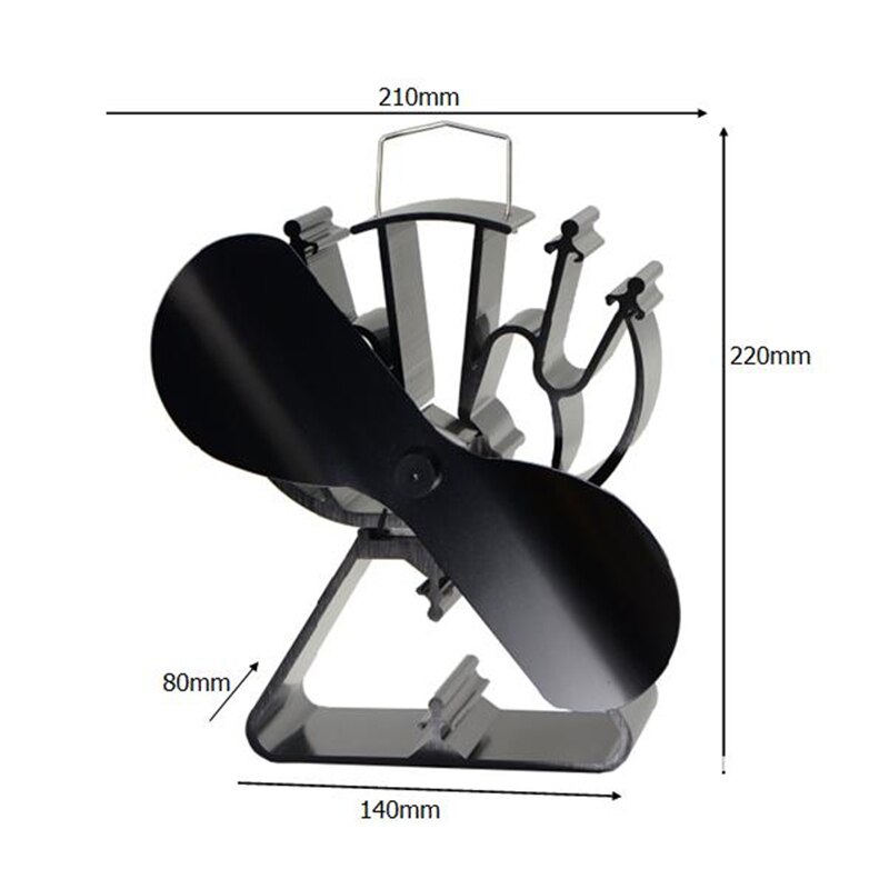 VODA Black Heat Powered Stove Fan 2 Blade Fireplace Fan Triangle-Shaped Base For Wood/Log Burner /Fireplace-Eco Friendly Saving