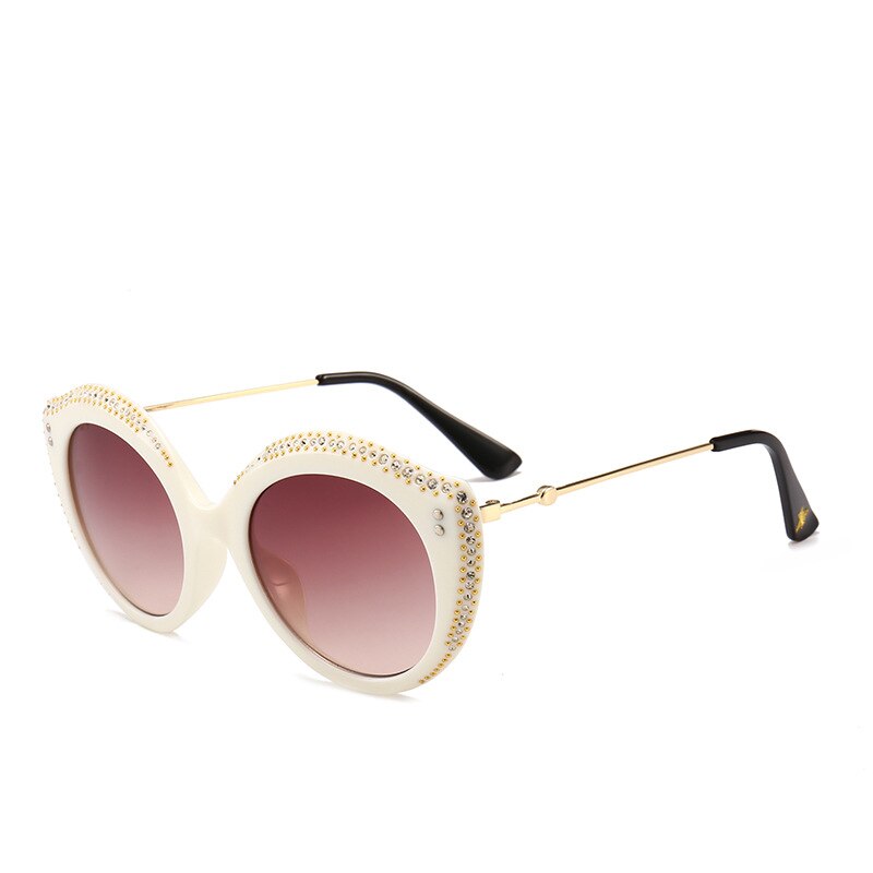 Överdimensionerad båge inlagd diamant kvinnliga solglasögon tillfälligt tidskrift street shot läppform cat eye linser solglasögon: Vit