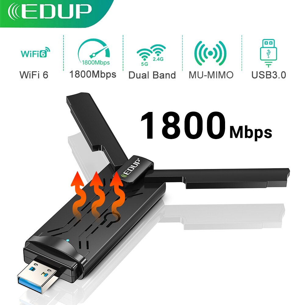 EDUP WiFi 6 USB Wifi Adapter 1800Mbps 2.4GHz/5GHz Dual Band 802.11ax Senza Fili WiFi Adattatore USB3.0 Wifi Scheda di Rete Per Computer: EP-AX1696S