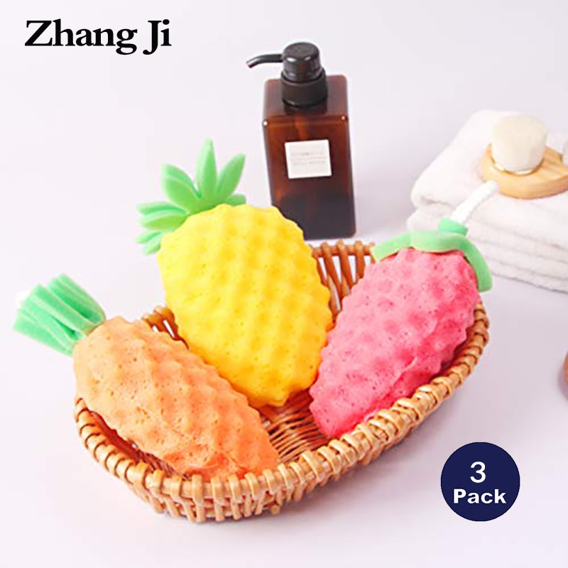 Zhangji Fruit Bad Bal Spons 3Pcs Pack Verschillende Kleuren Exfoliërende Reiniging Rustgevende Huid Rijke En Delicaat Schuim