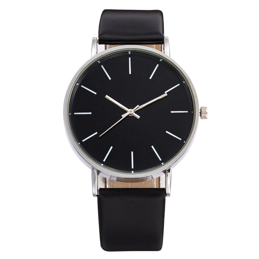 Luksusmærke herreure metal rund urskive analog quartz armbåndsur til mænd og kvinder læderrem afslappet enkelt herreur: Kaffe